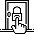Black square icon with a white keyhole symbol in the center.