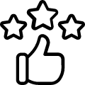 Icon of a black hand and three stars above it.